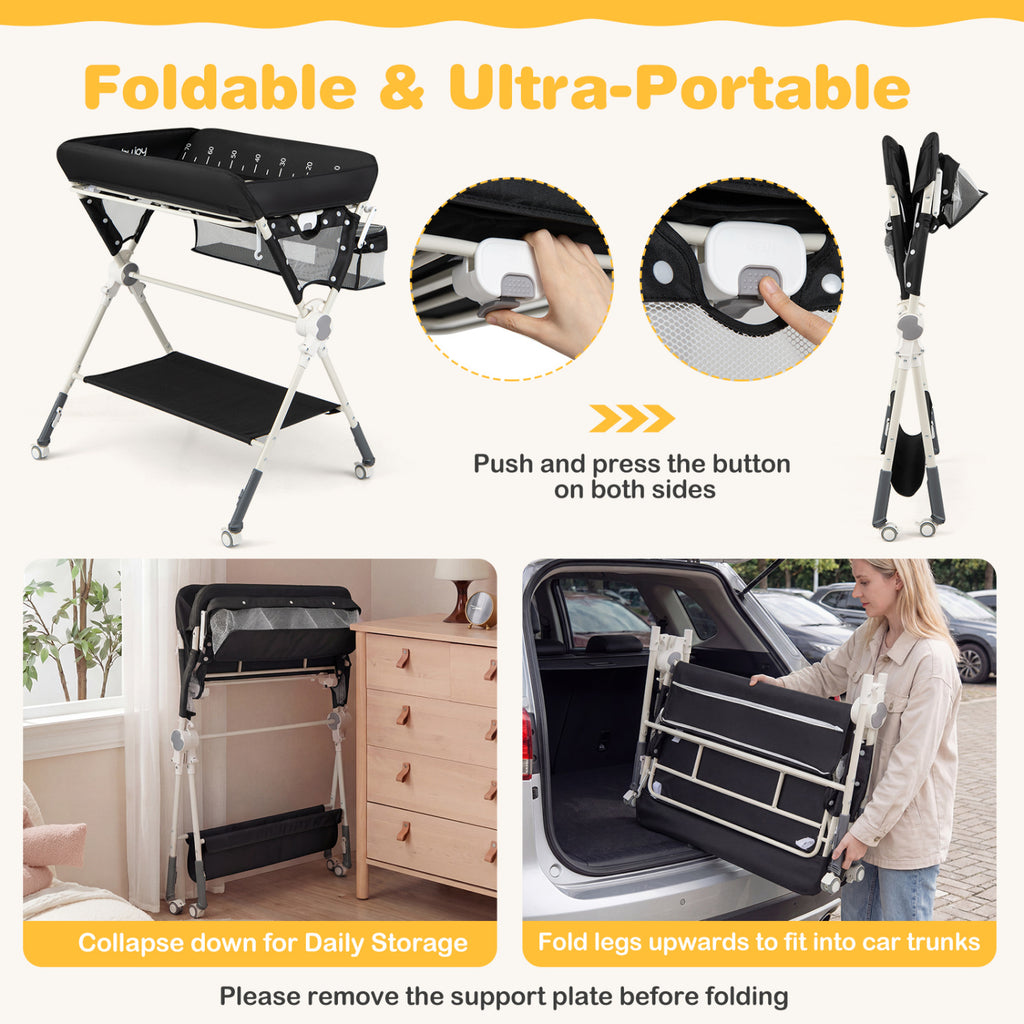 Baby Changing Table Foldable Diaper Station with Storage Bag & Shelf - Black