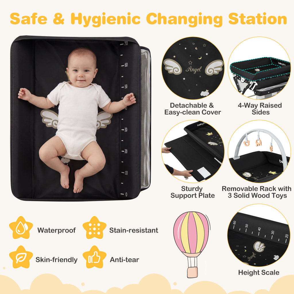 Baby Changing Table Foldable Diaper Station with Storage Bag & Shelf - Black