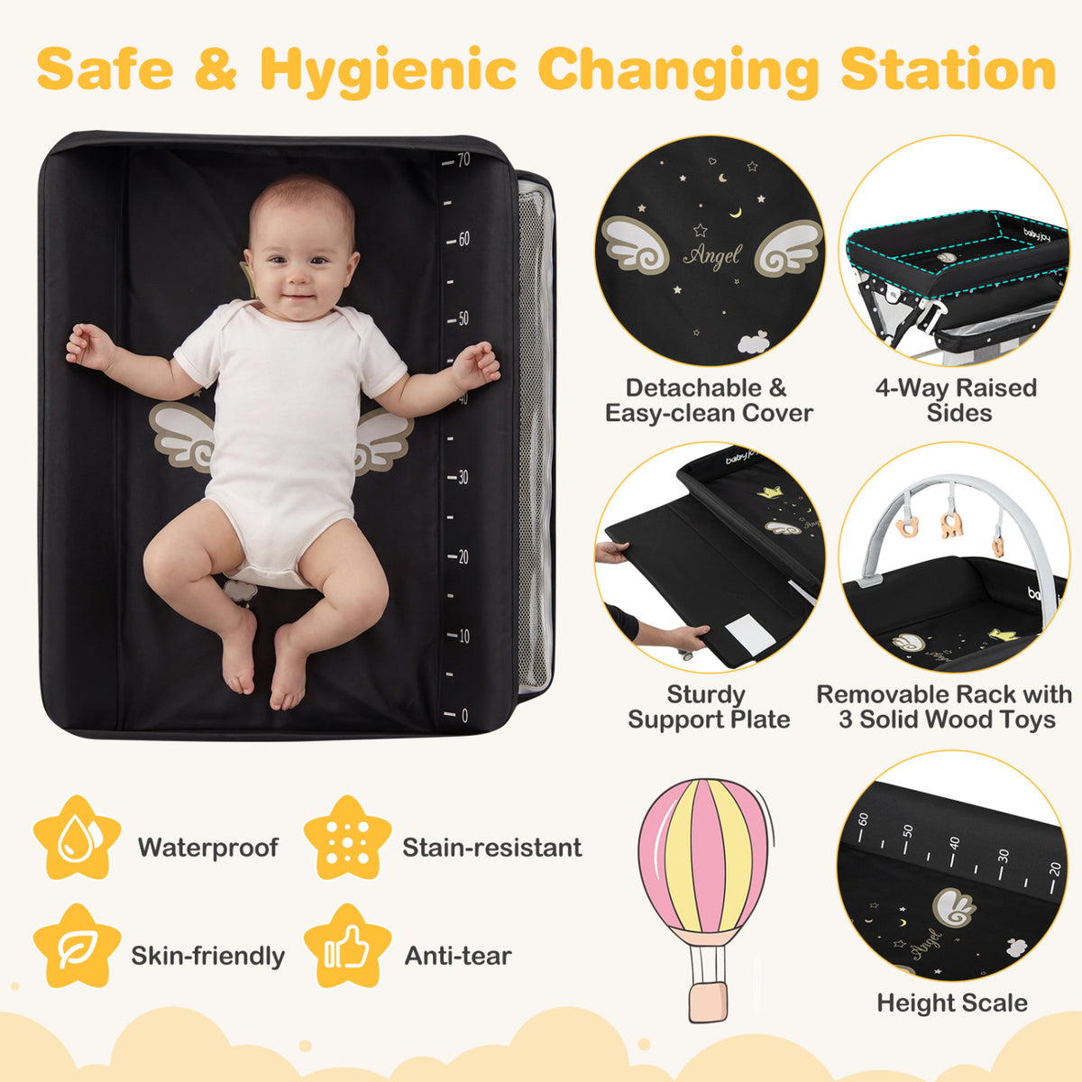 Baby Changing Table Foldable Diaper Station with Storage Bag & Shelf - Black