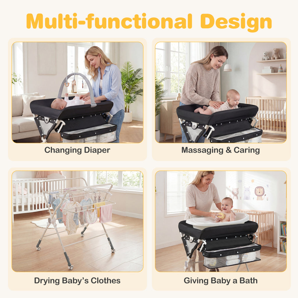 Baby Changing Table Foldable Diaper Station with Storage Bag & Shelf - Black