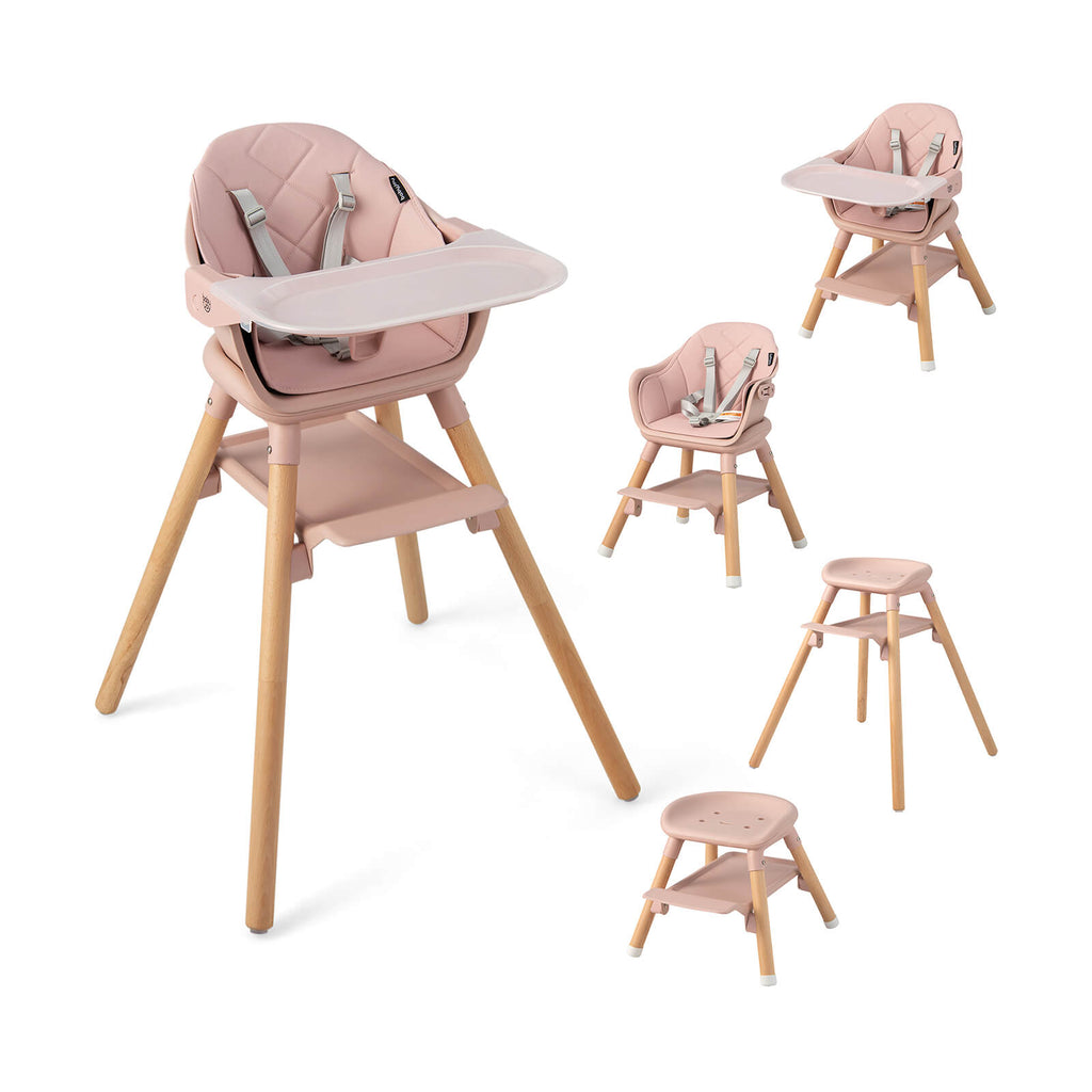 6-in-1 Convertible Baby Highchair with Safety Harness & Removable Tray - Pink