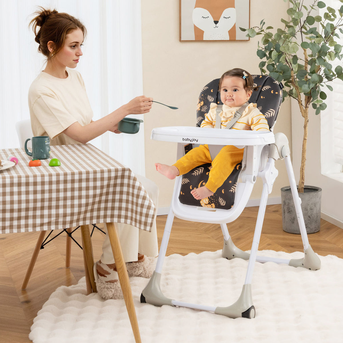 Dark Brown 3-in-1 Convertible Baby High Chair with 7 Heights & Double Food Tray