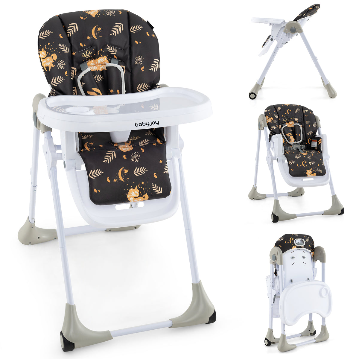 Dark Brown 3-in-1 Convertible Baby High Chair with 7 Heights & Double Food Tray