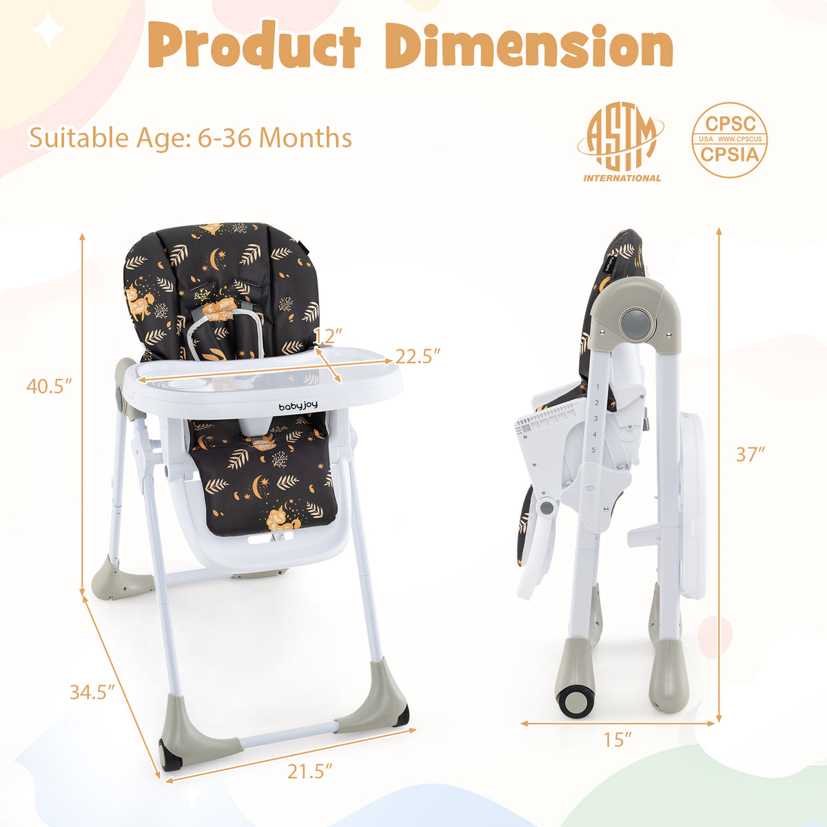 Dark Brown 3-in-1 Convertible Baby High Chair with 7 Heights & Double Food Tray