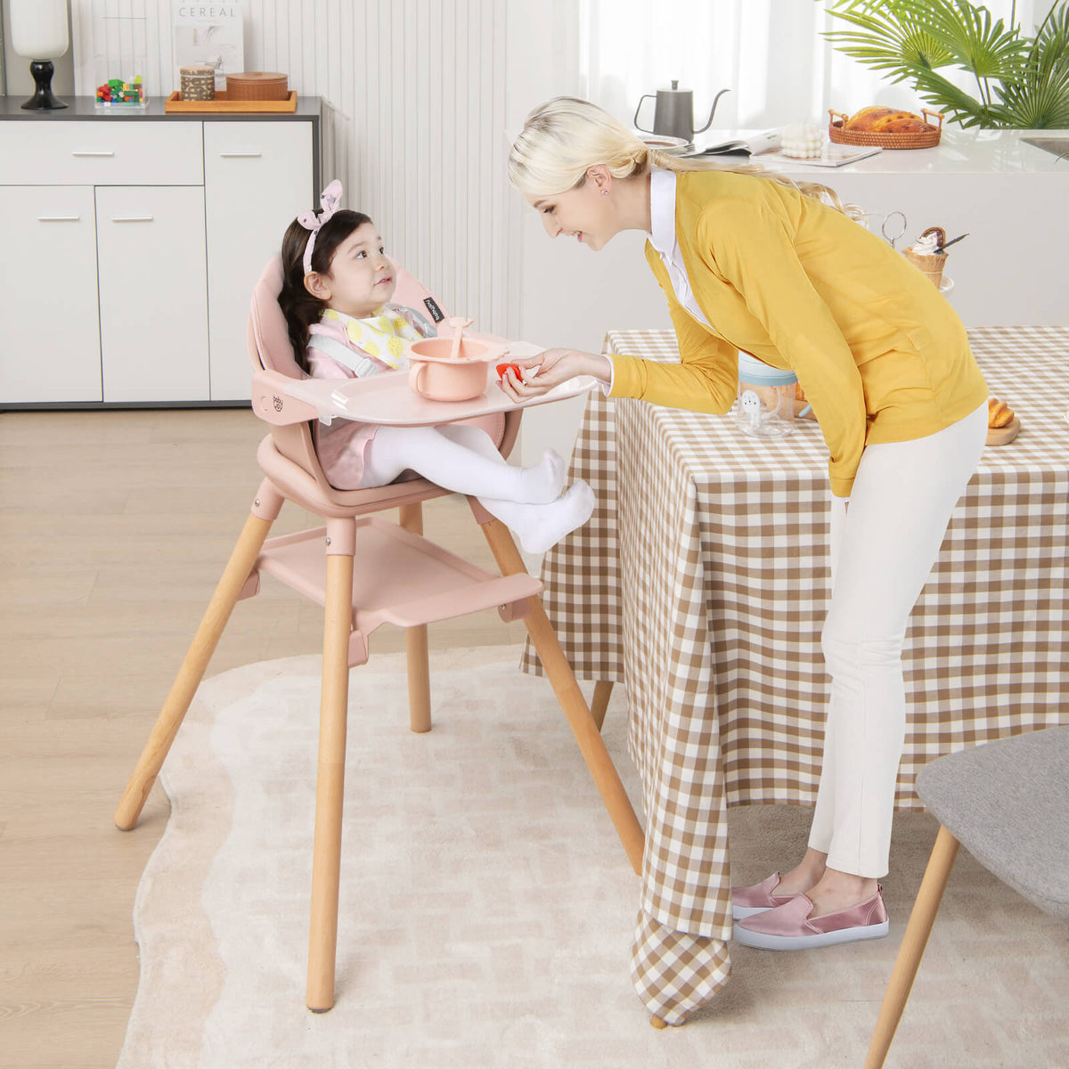 6-in-1 Convertible Baby Highchair with Safety Harness & Removable Tray - Pink