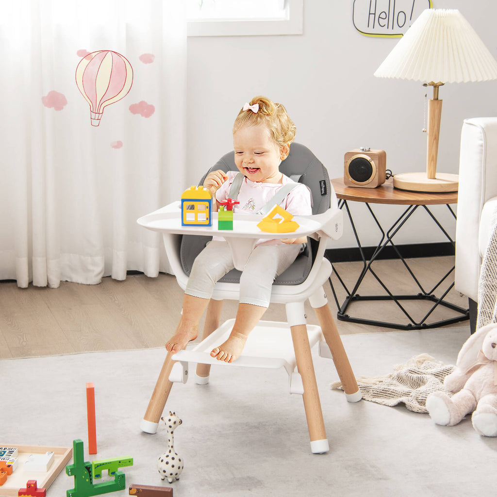 6-in-1 Convertible Baby High Chair with Safety Harness & Removable Tray - White