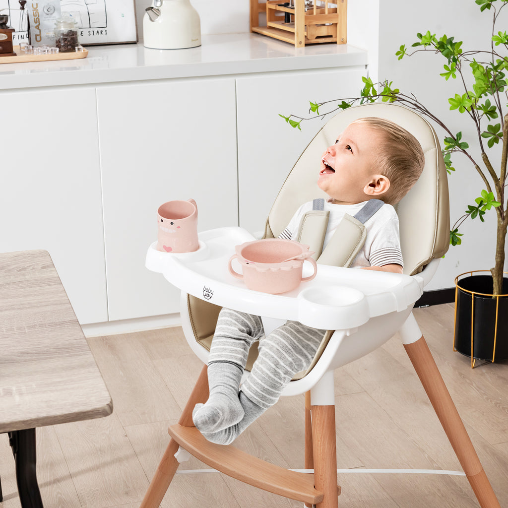 Beige Baby High Chair with Dishwasher Safe Tray - Adjustable & Secure