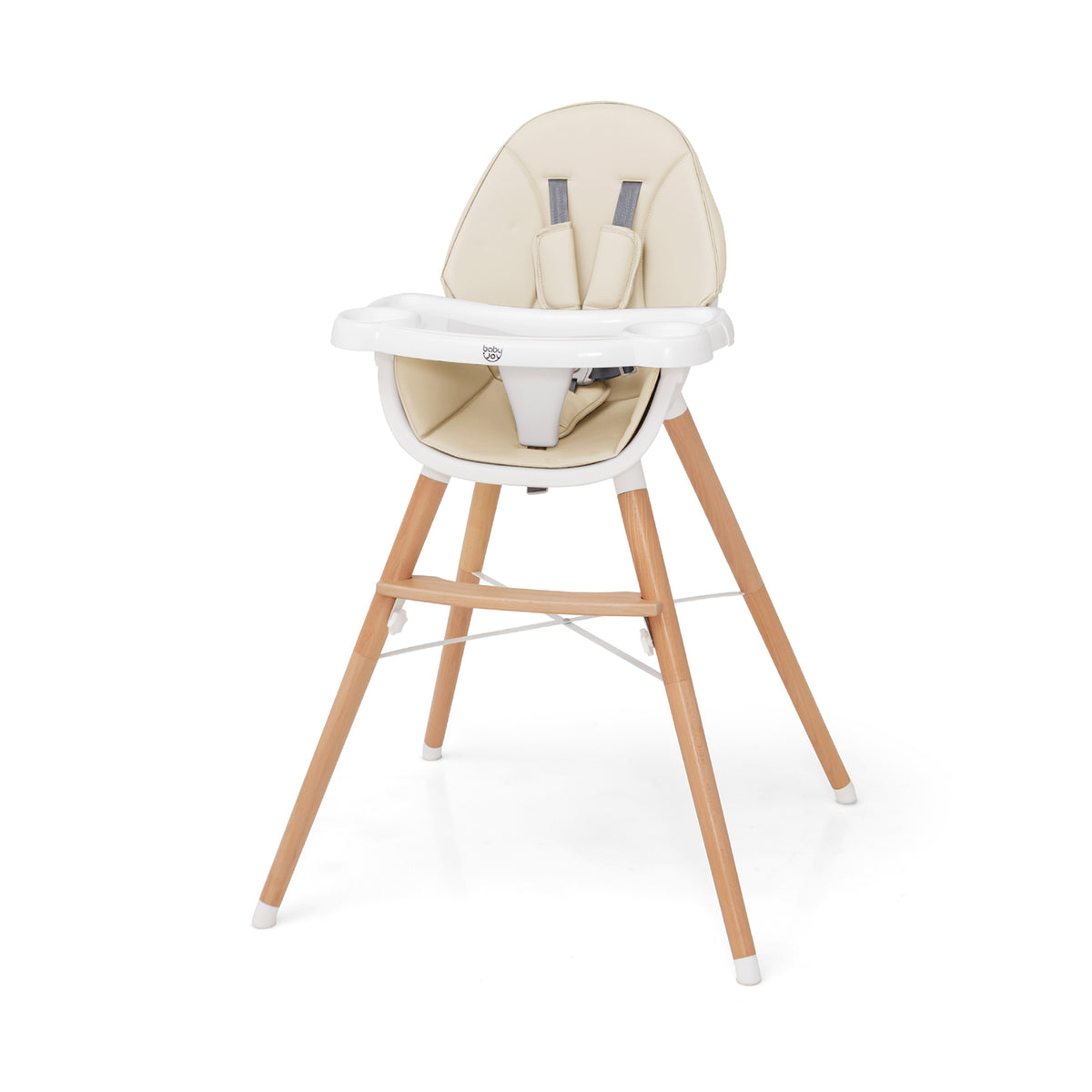 Beige Baby High Chair with Dishwasher Safe Tray - Adjustable & Secure
