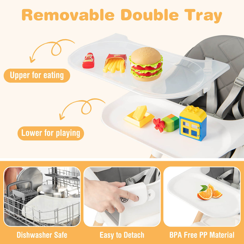 6-in-1 Convertible Baby High Chair with Safety Harness & Removable Tray - White