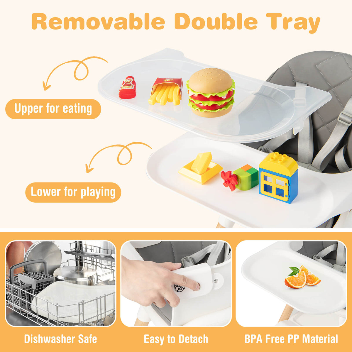 6-in-1 Convertible Baby High Chair with Safety Harness & Removable Tray - White