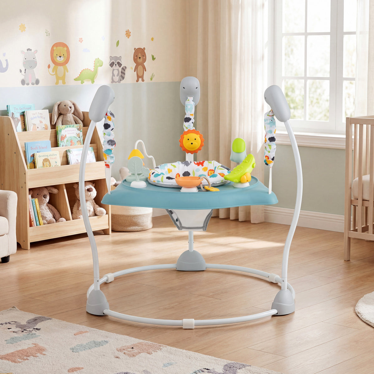 Baby Jump and Play Activity Center with Rotatable Seat and 6 Lights & Music Toys - Blue