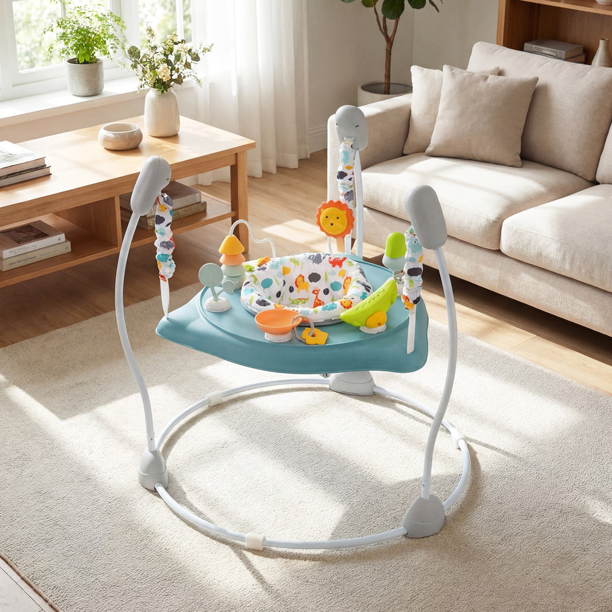 Baby Jump and Play Activity Center with Rotatable Seat and 6 Lights & Music Toys - Blue