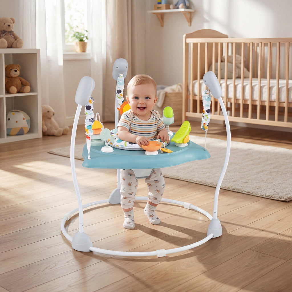 Baby Jump and Play Activity Center with Rotatable Seat and 6 Lights & Music Toys - Blue