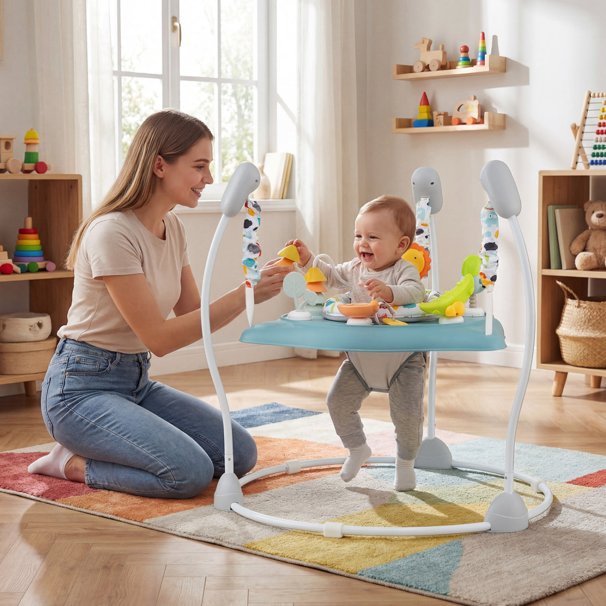 Baby Jump and Play Activity Center with Rotatable Seat and 6 Lights & Music Toys - Blue