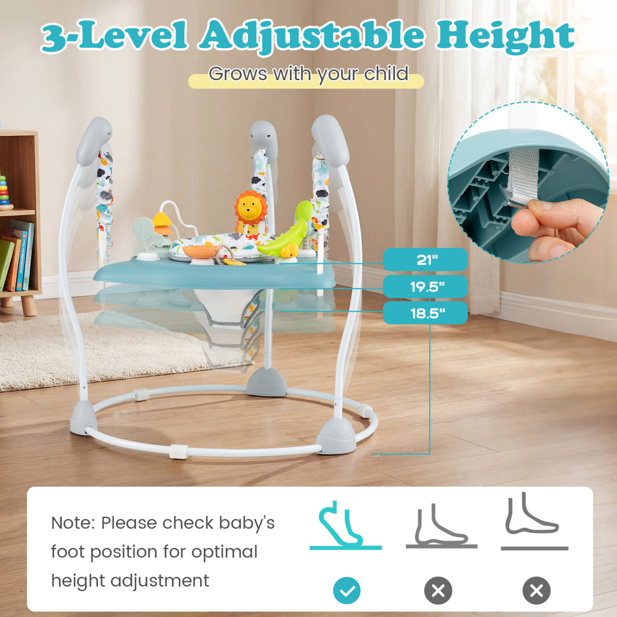 Baby Jump and Play Activity Center with Rotatable Seat and 6 Lights & Music Toys - Blue