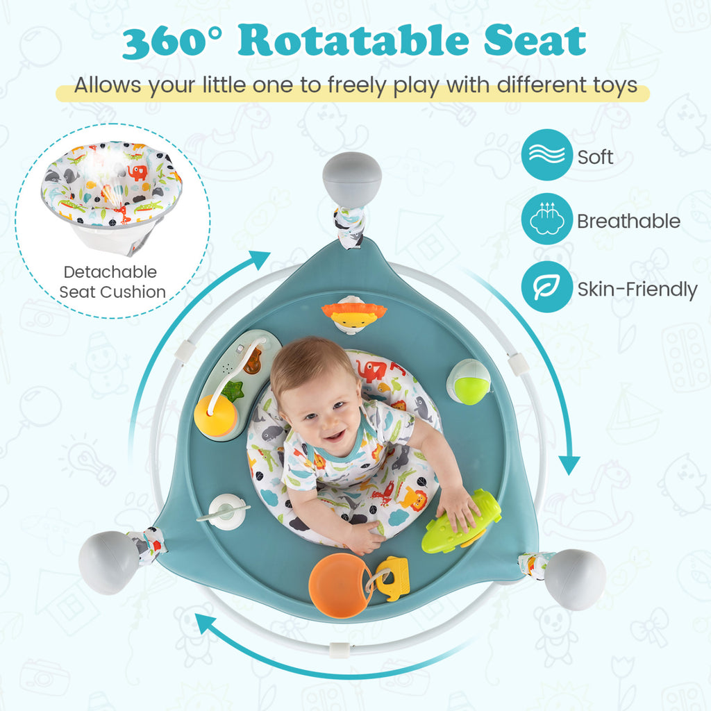 Baby Jump and Play Activity Center with Rotatable Seat and 6 Lights & Music Toys - Blue