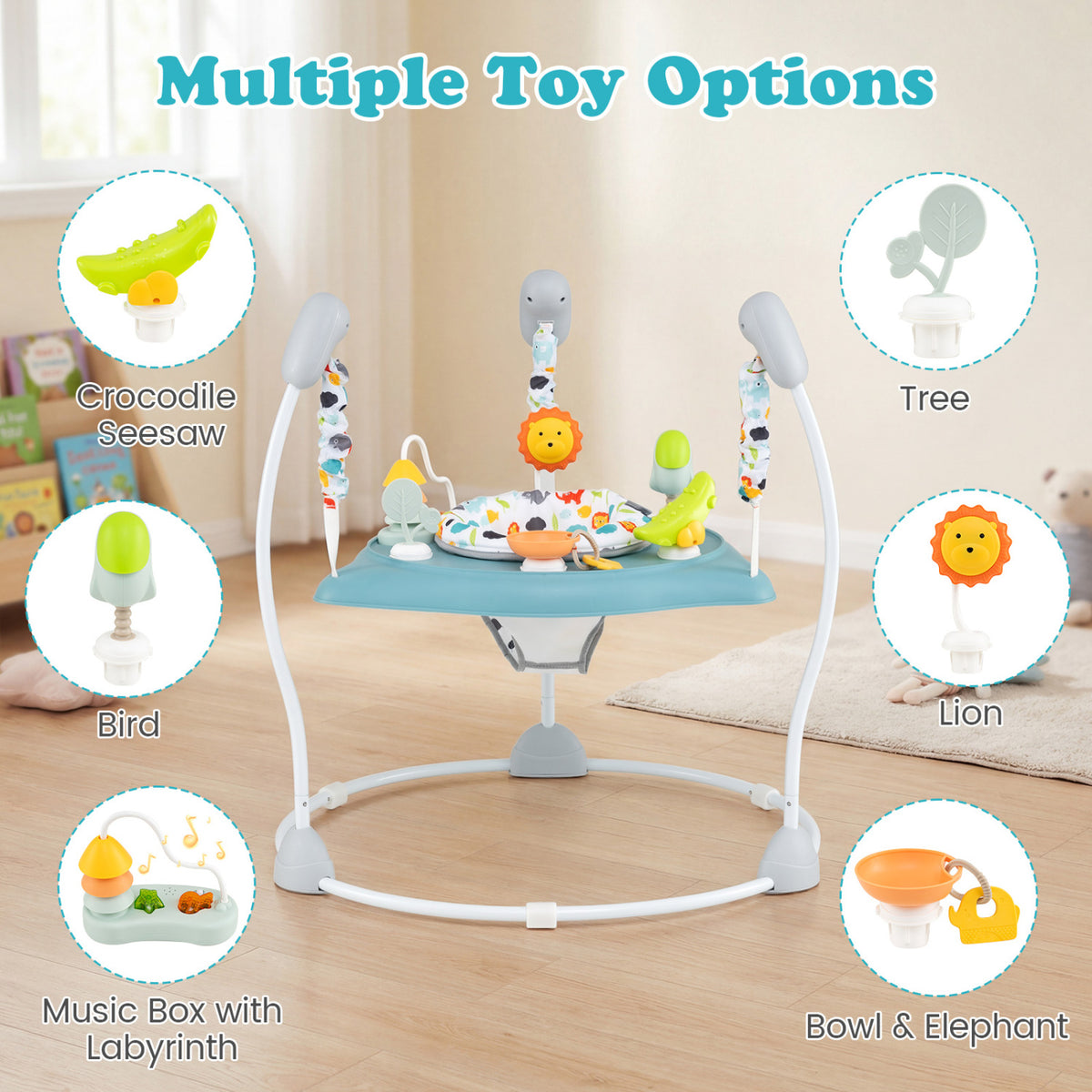 Baby Jump and Play Activity Center with Rotatable Seat and 6 Lights & Music Toys - Blue