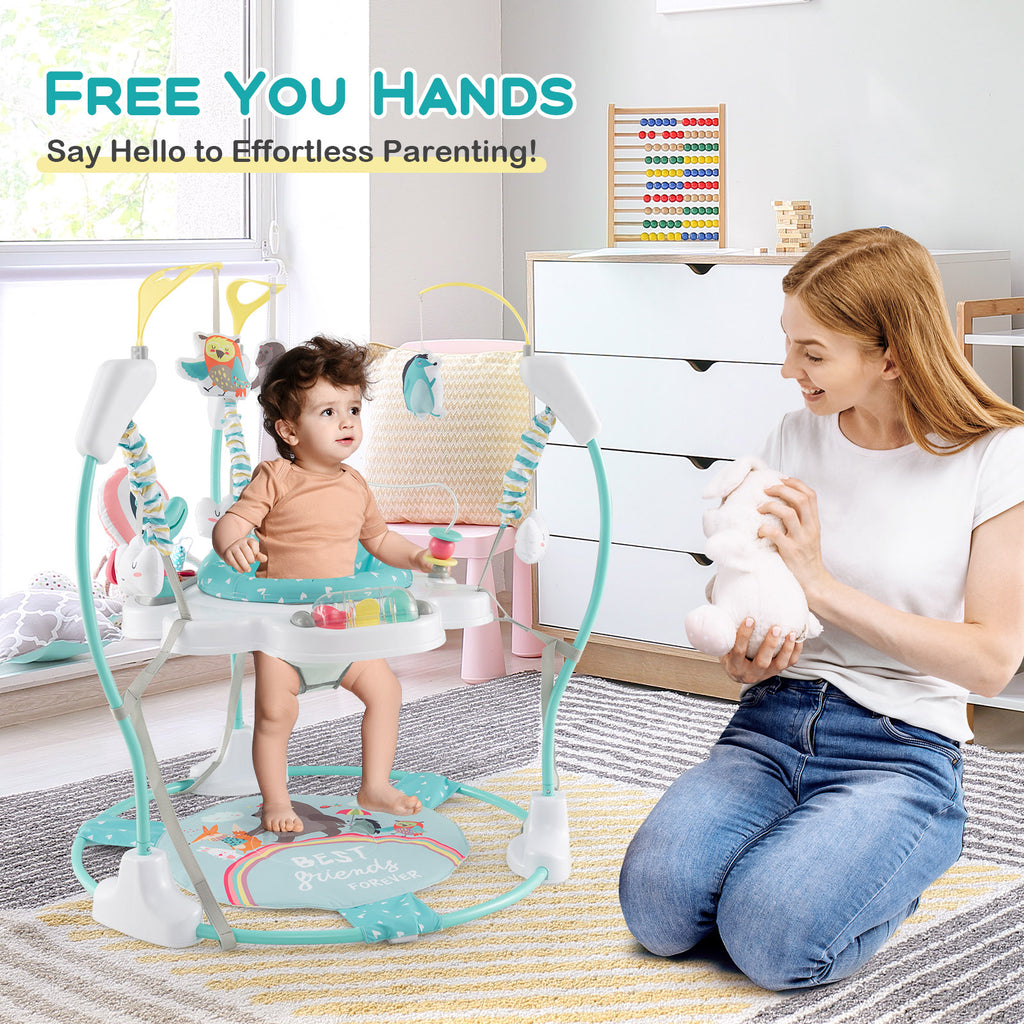 Height Adjustable Baby Bouncing Saucer with Interactive Toys - Yellow
