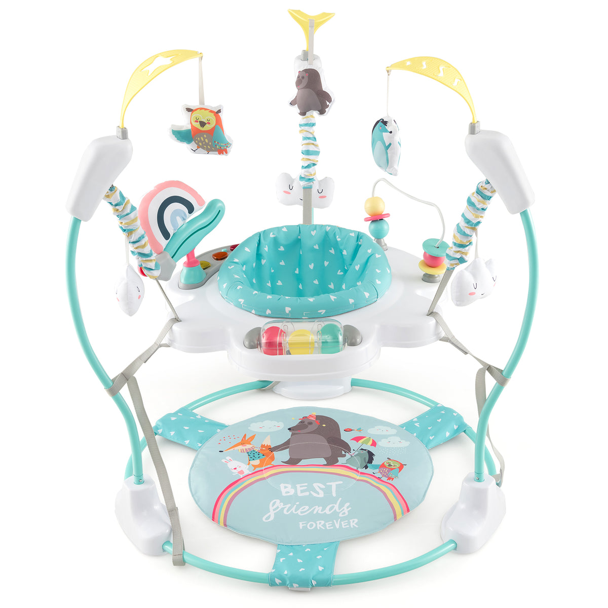 Height Adjustable Baby Bouncing Saucer with Interactive Toys - Blue Variation