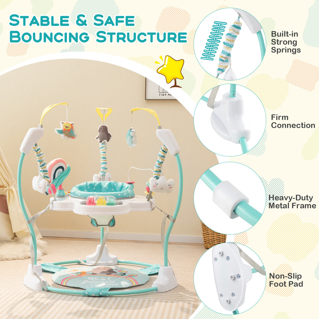Height Adjustable Baby Bouncing Saucer with Interactive Toys - Blue Variation