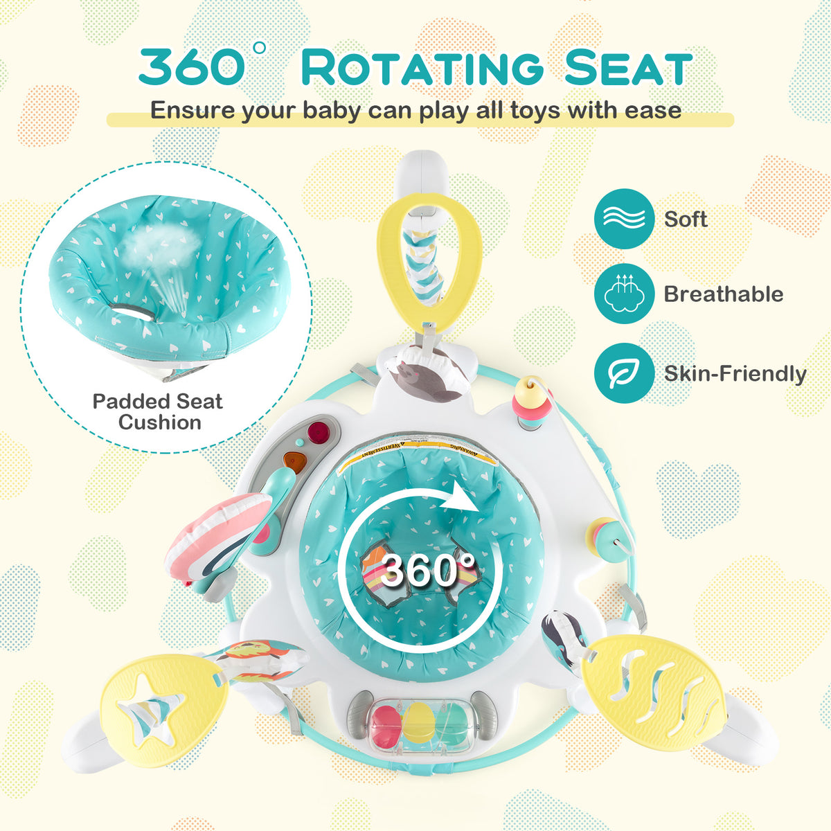 Height Adjustable Baby Bouncing Saucer with Interactive Toys - Blue Variation