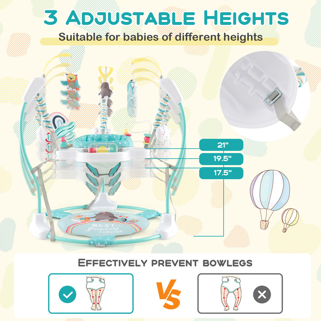 Height Adjustable Baby Bouncing Saucer with Interactive Toys - Blue Variation