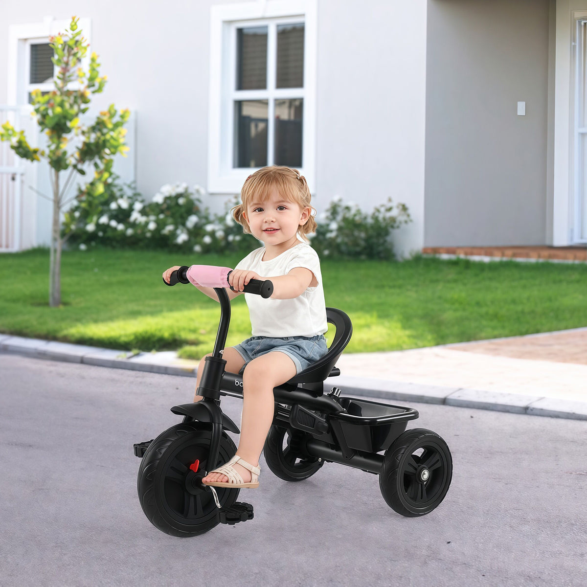 7-in-1 Baby Stroller Tricycle with Adjustable Canopy & Foldable Footrests - Gray