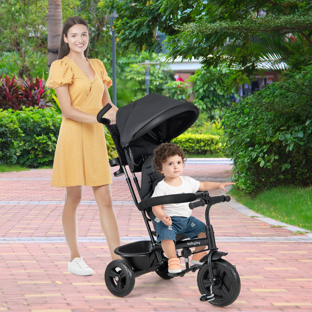 Costway 4-in-1 Baby Trike Kids Tricycle with Removable Canopy & Adjustable Handle - Black