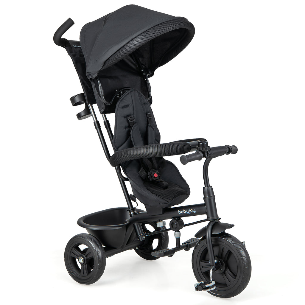 Costway 4-in-1 Baby Trike Kids Tricycle with Removable Canopy & Adjustable Handle - Black