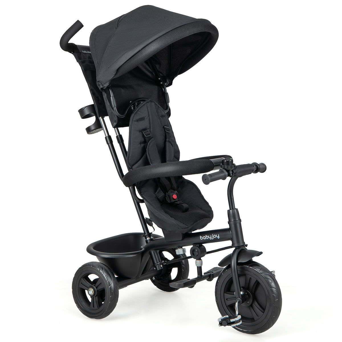 Costway 4-in-1 Baby Trike Kids Tricycle with Removable Canopy & Adjustable Handle - Black