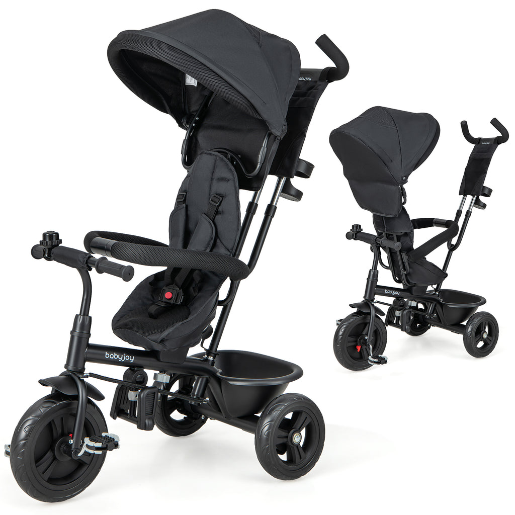 Costway 4-in-1 Baby Trike Kids Tricycle with Removable Canopy & Adjustable Handle - Black