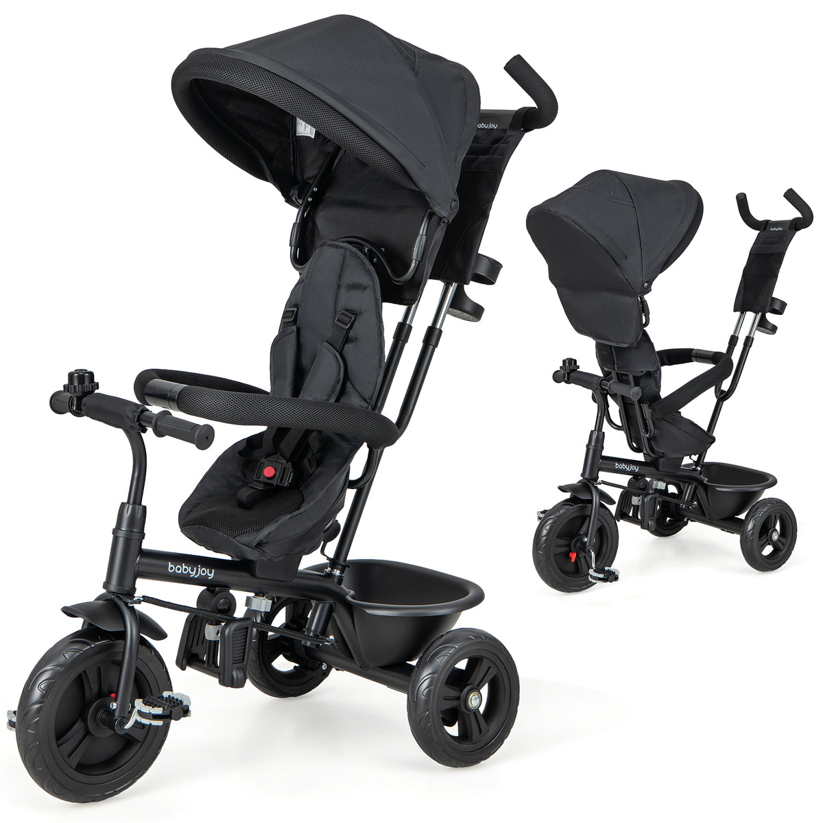 Costway 4-in-1 Baby Trike Kids Tricycle with Removable Canopy & Adjustable Handle - Black