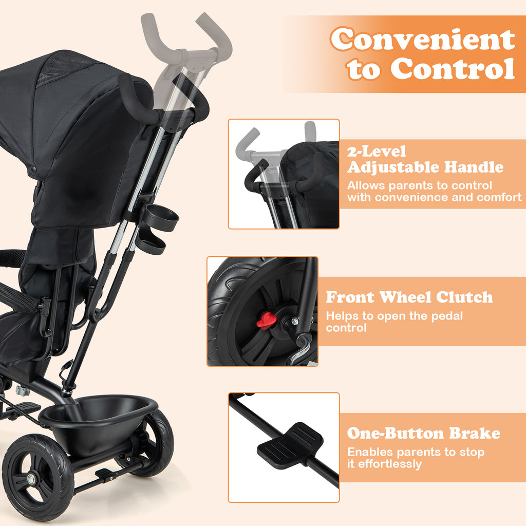 Costway 4-in-1 Baby Trike Kids Tricycle with Removable Canopy & Adjustable Handle - Black