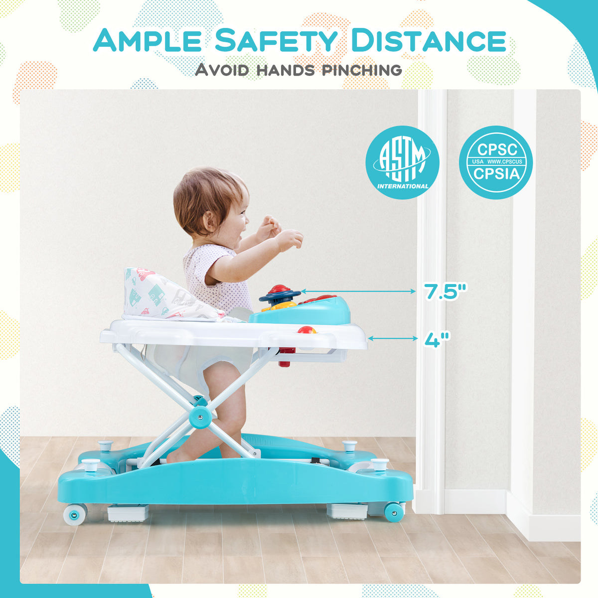 6-in-1 Foldable Baby Walker with Adjustable Height & Music Tray - Green