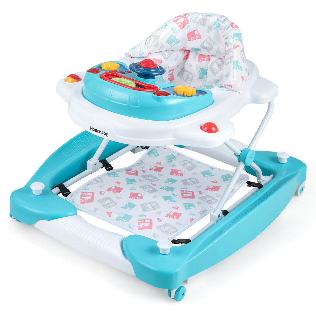 6-in-1 Foldable Baby Walker with Adjustable Height & Music Tray - Green