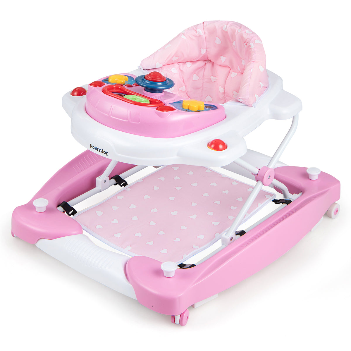6-in-1 Foldable Baby Walker with Adjustable Height & Music Tray - Pink