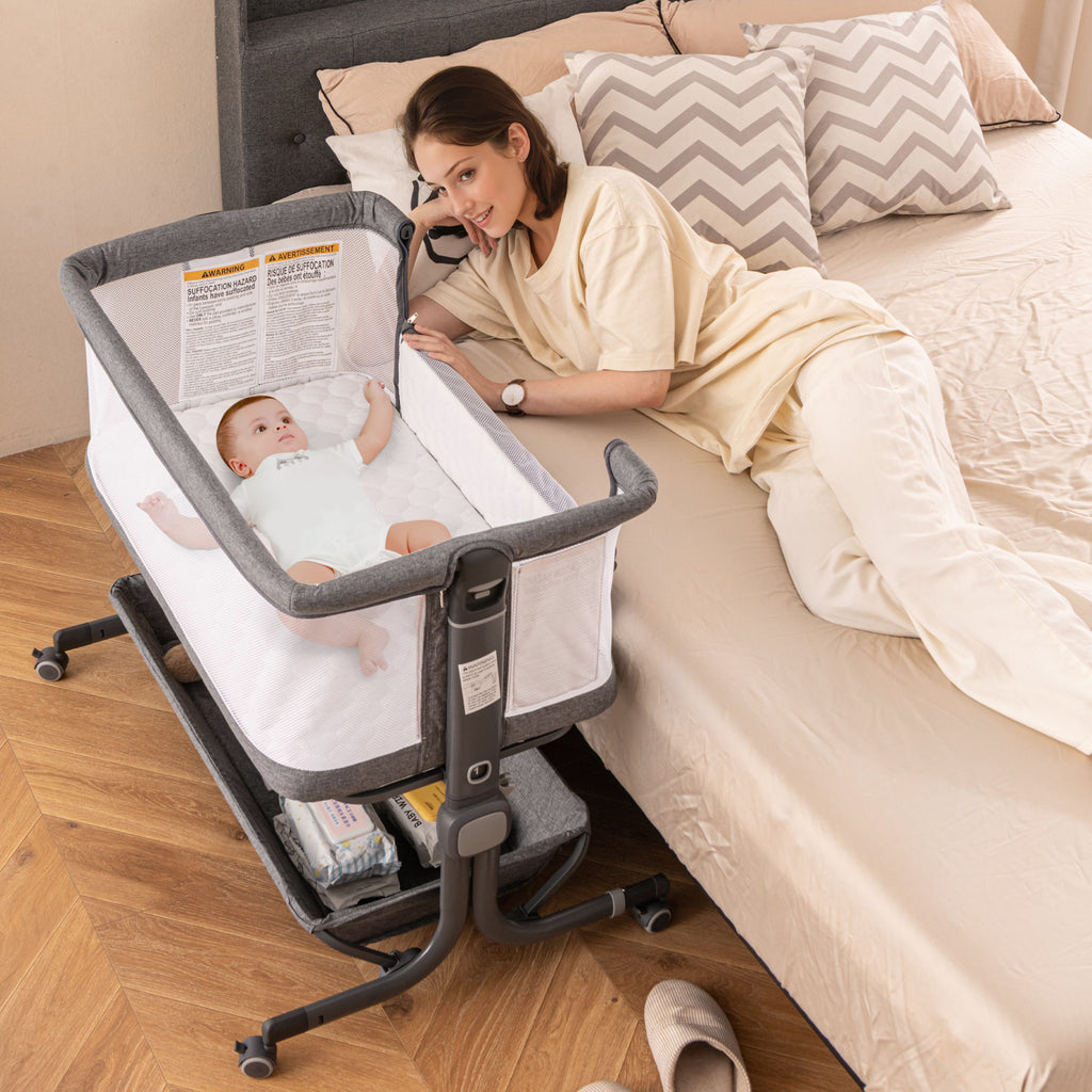 Baby Bassinet Bedside Sleeper Gray with 6-Level Adjustable Height - Style B