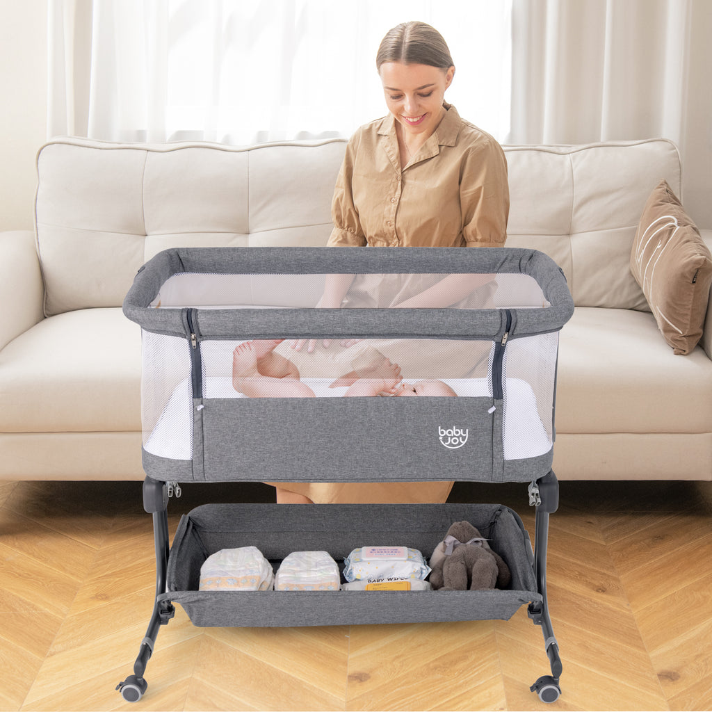 Baby Bassinet Bedside Sleeper Gray with 6-Level Adjustable Height - Style B