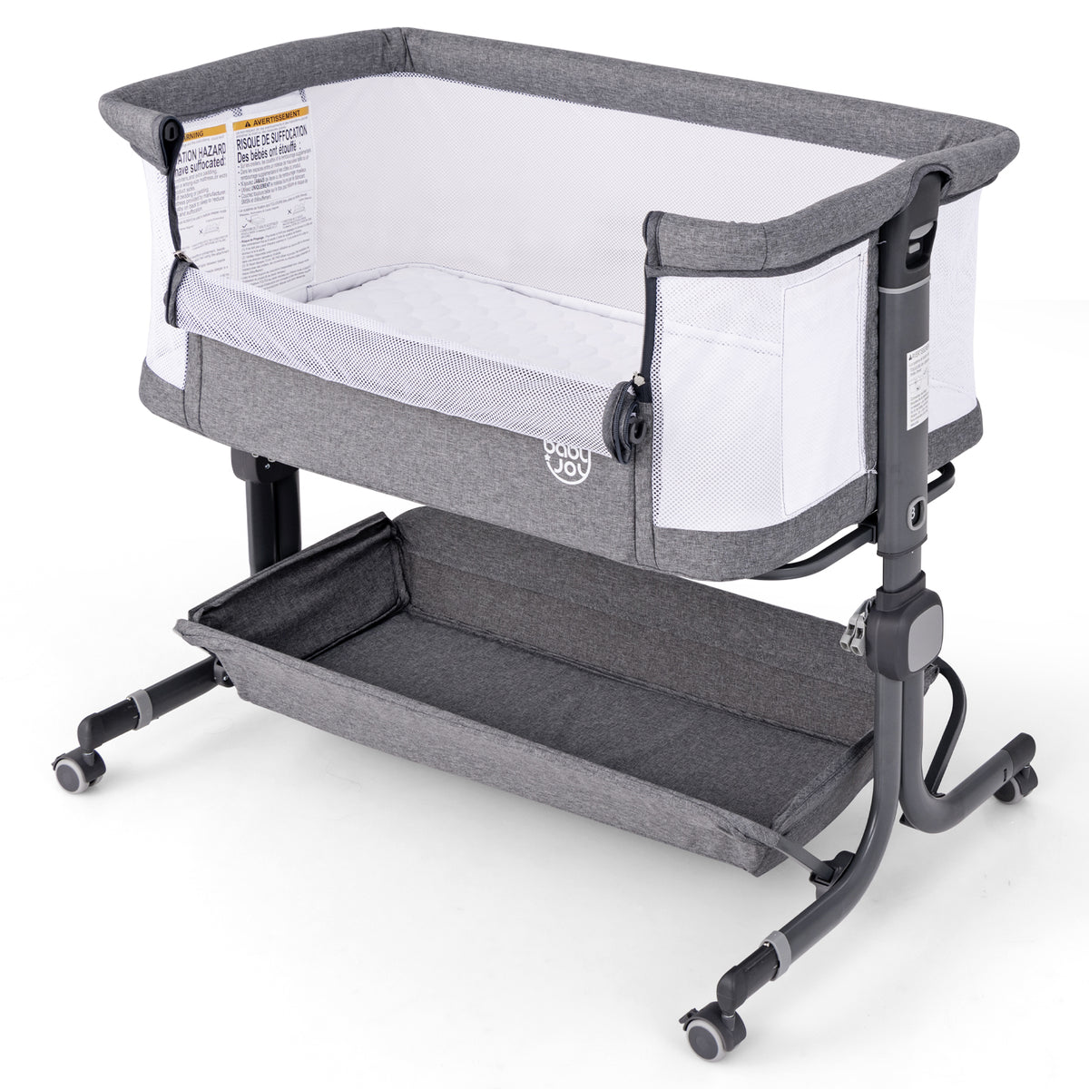 Baby Bassinet Bedside Sleeper Gray with 6-Level Adjustable Height - Style B