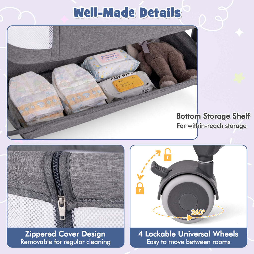 Baby Bassinet Bedside Sleeper Gray with 6-Level Adjustable Height - Style B