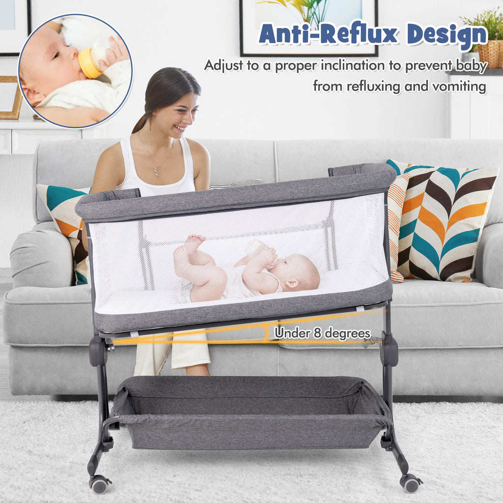 Baby Bassinet Bedside Sleeper Gray with 6-Level Adjustable Height - Style B