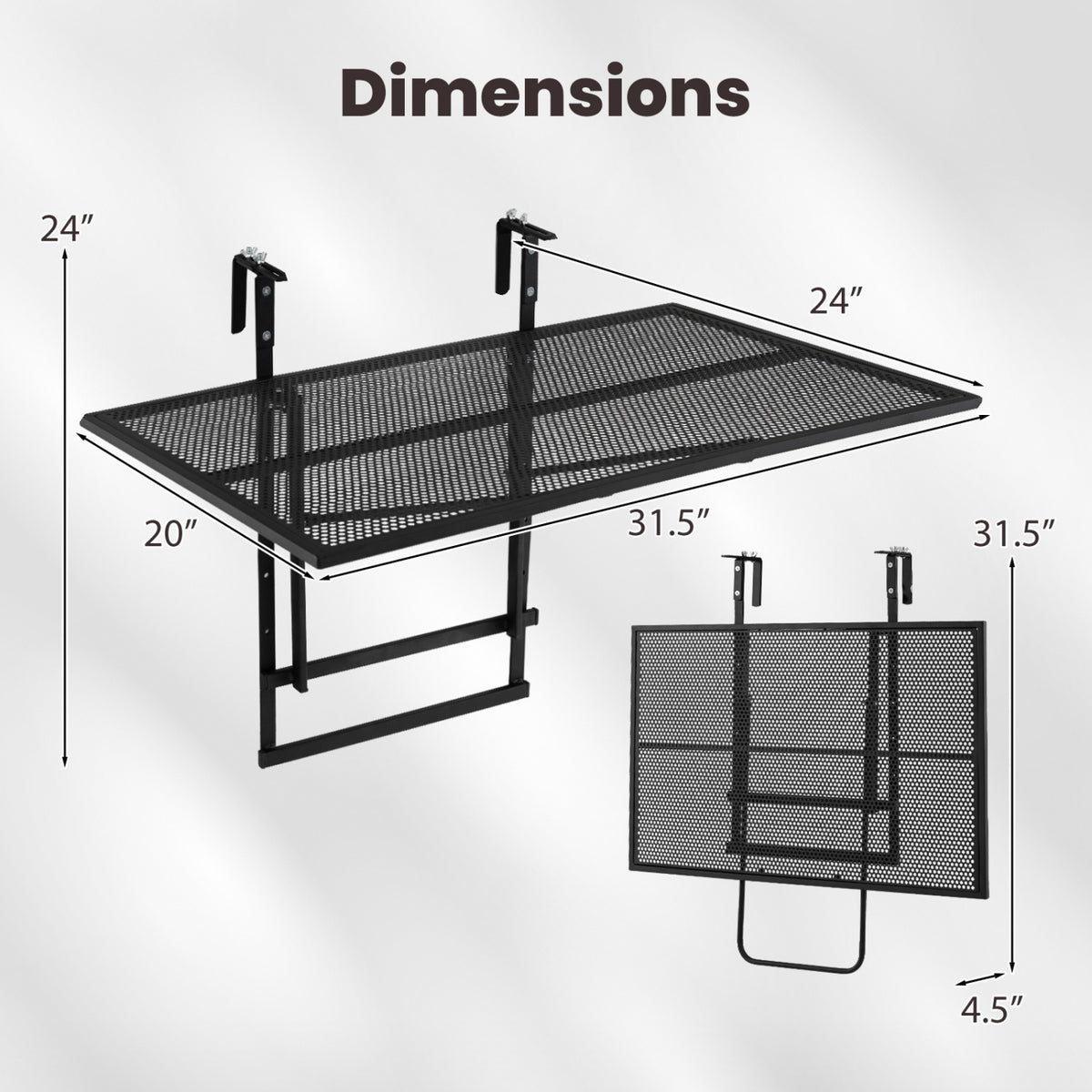 31.5" Large Metal Folding Bar Table - 5-Position Adjustable Height