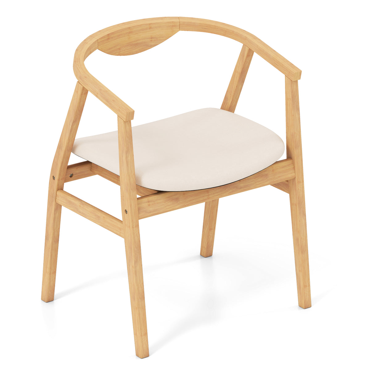 Bamboo Leisure Chair with Armrest and Curved Backrest - Natural