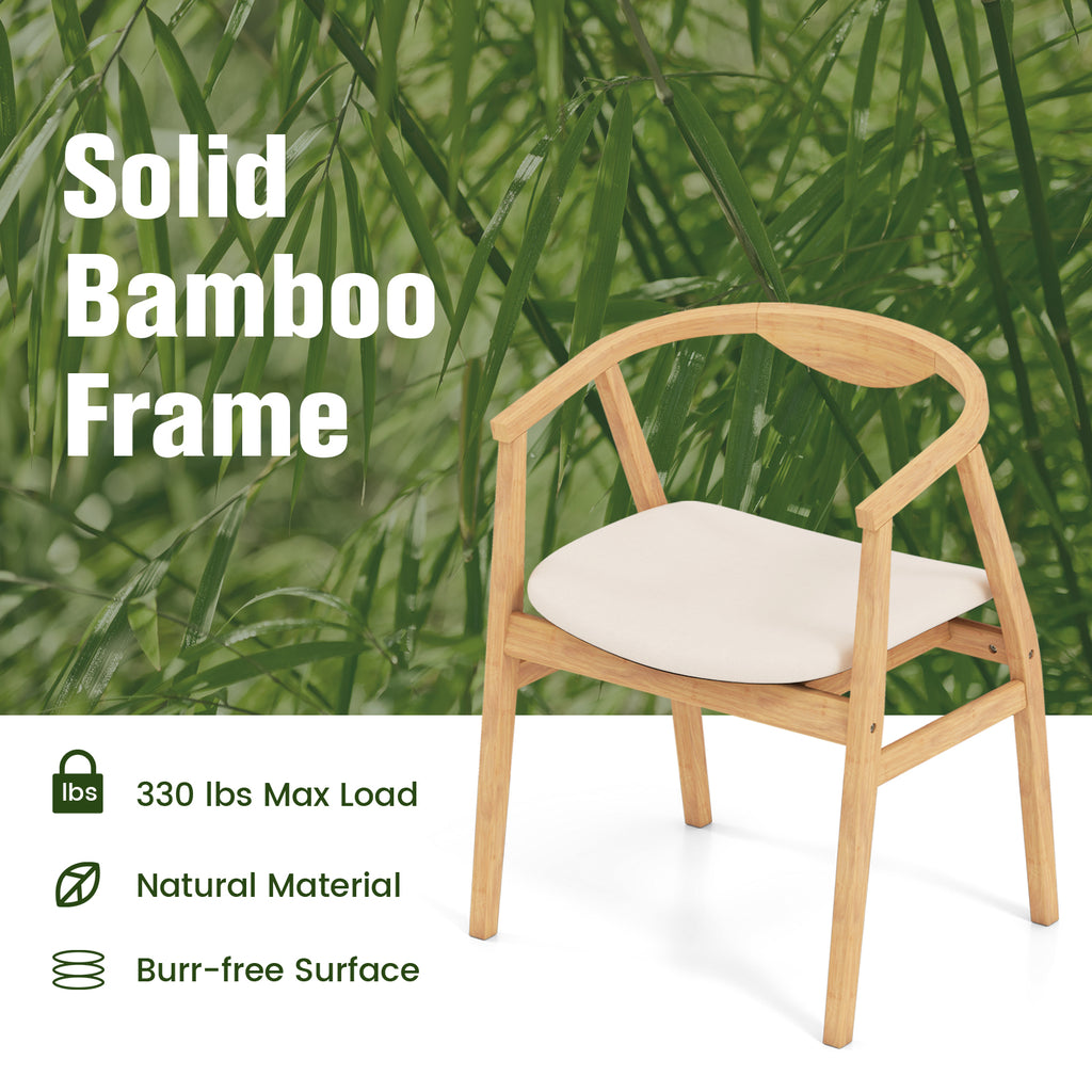 Bamboo Leisure Chair with Armrest and Curved Backrest - Natural