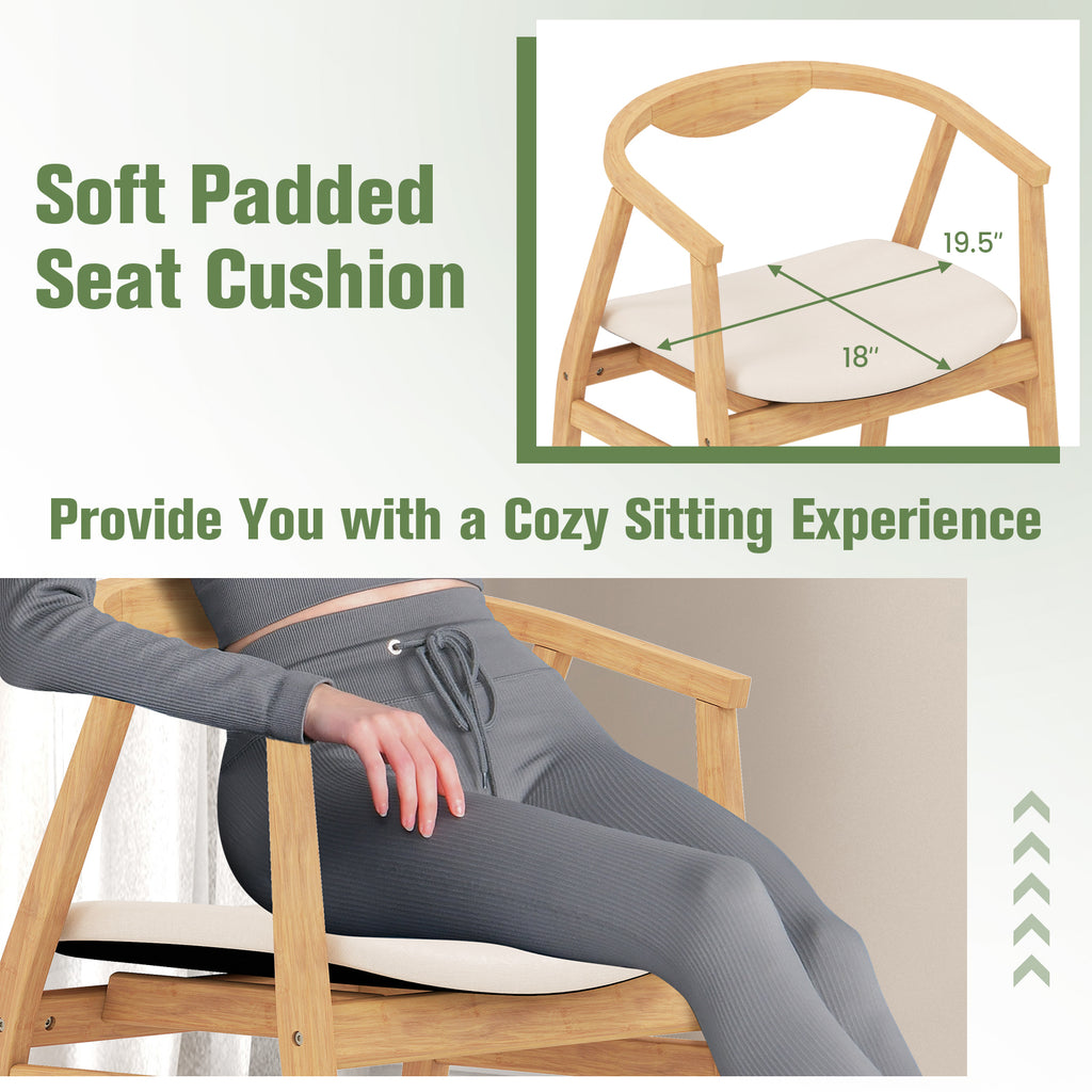 Bamboo Leisure Chair with Armrest and Curved Backrest - Natural