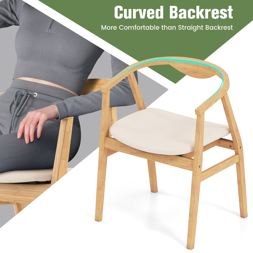 Bamboo Leisure Chair with Armrest and Curved Backrest - Natural
