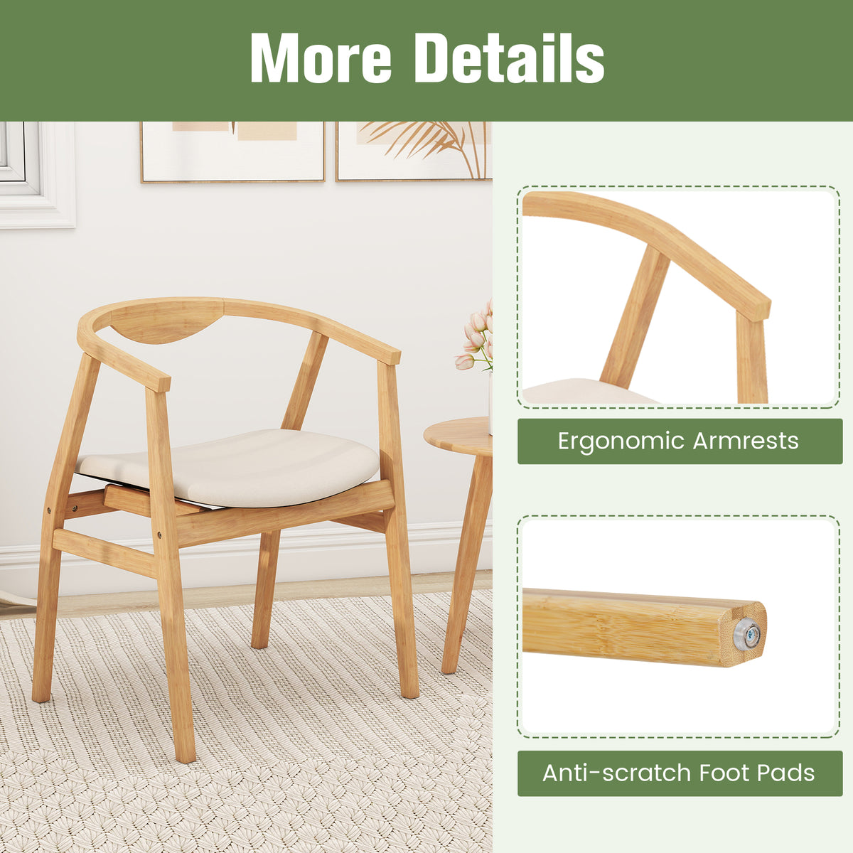Bamboo Leisure Chair with Armrest and Curved Backrest - Natural