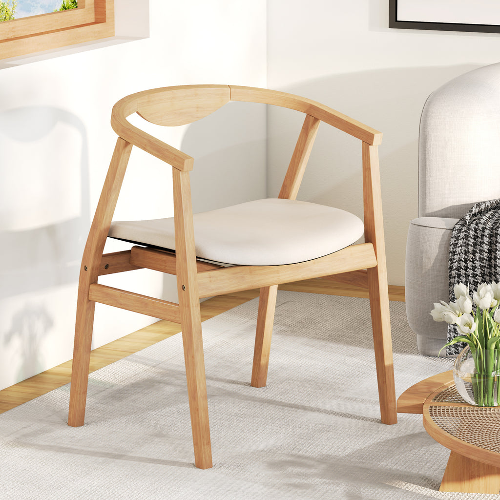 Bamboo Leisure Chair with Armrest and Curved Backrest - Natural