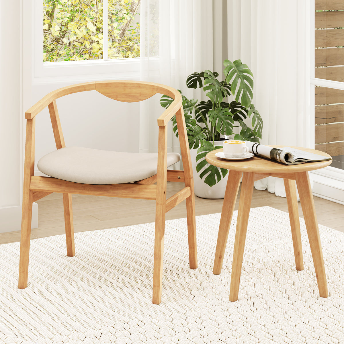 Bamboo Leisure Chair with Armrest and Curved Backrest - Natural