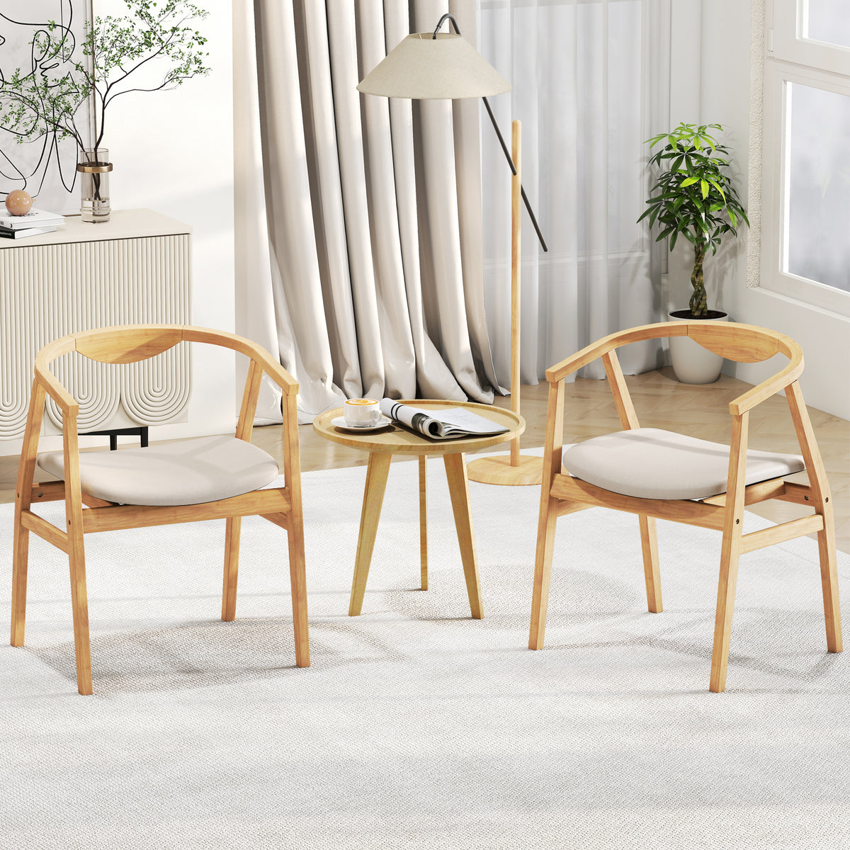 Bamboo Leisure Chair with Armrest and Curved Backrest - Natural